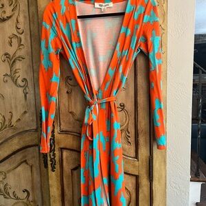 Diane Von Furstenberg Orange and Blue Patterned Dress